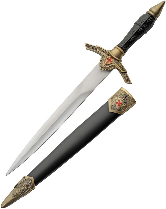 CN211600GD.jpg China Made Armor Dagger Gold 8.5" Satin Blade w/ Scabbard