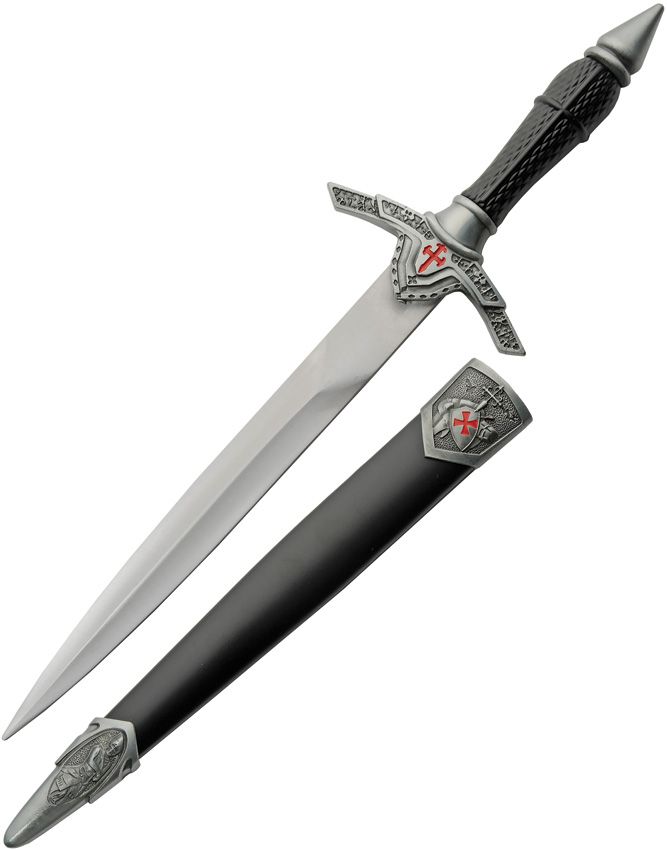 China Made Armor Dagger Silver 8.5" Satin Blade Black Handle