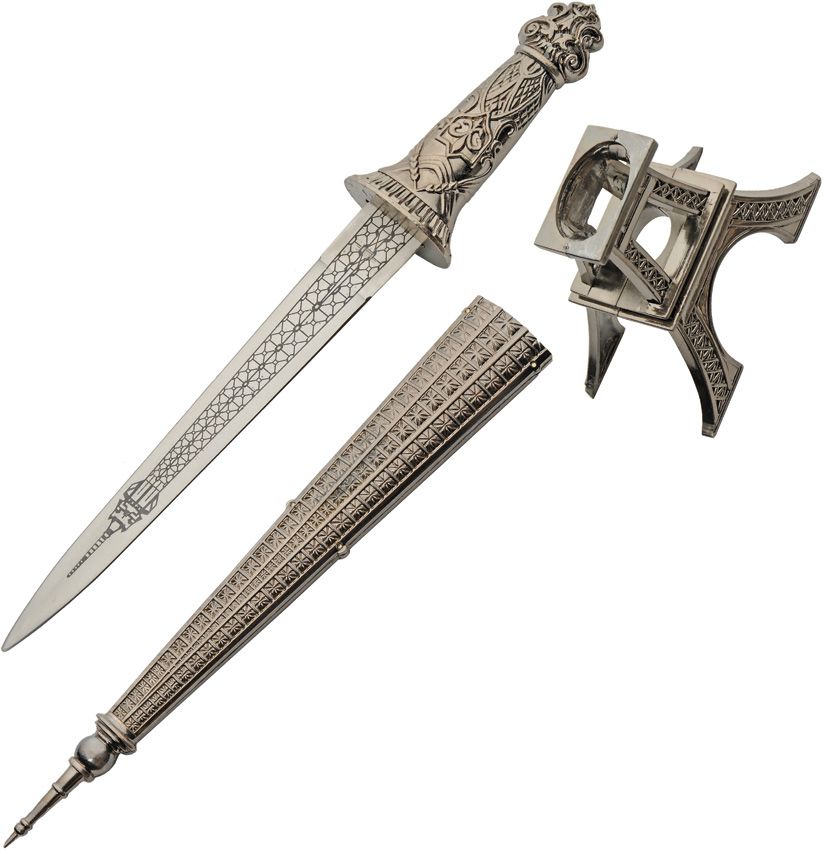 China Made Eiffel Tower Dagger 8.5" Mirror Stainless Blade w/ Stand