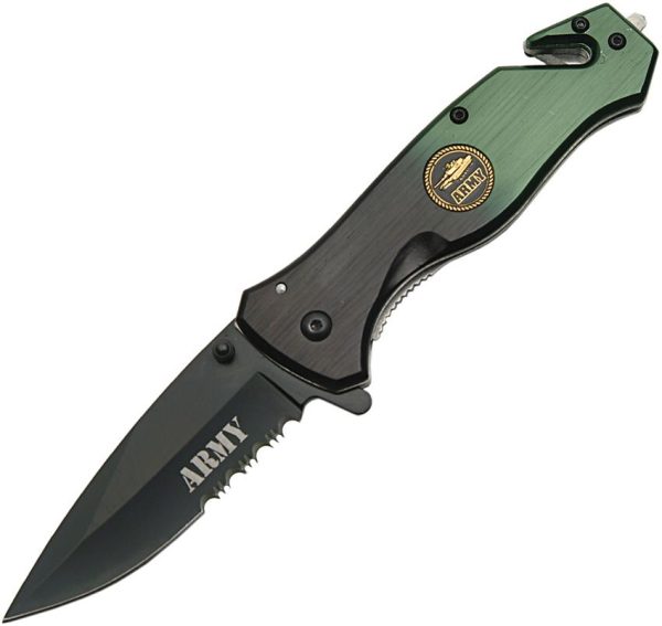 India Made Rescue Linerlock A/O Army - Black Serrated
