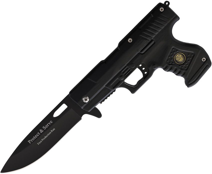 Rite Edge Gun Linerlock Police - Black Handle