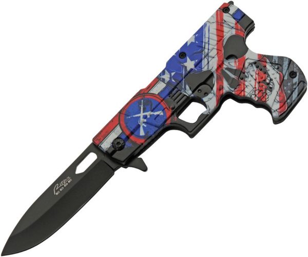 Rite Edge Gun Linerlock A/O Skull Flag - Black Stainless