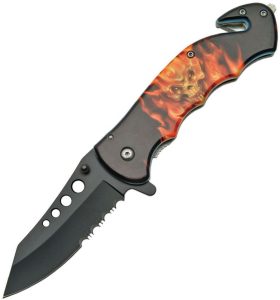 Rite Edge Flaming Skull Assisted Opening - Black
