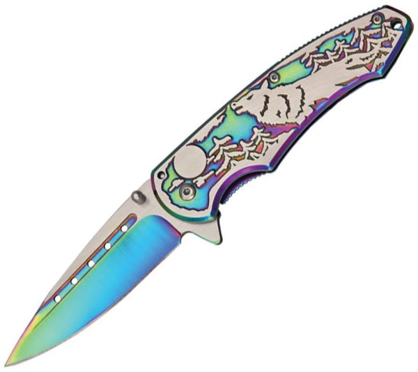 Rite Edge Wolf Linerlock Rainbow - Dual Finish