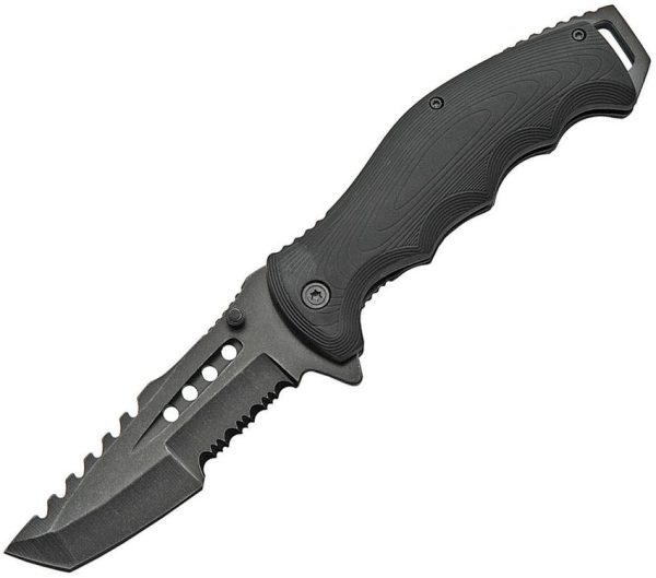 China Made Linerlock A/O Assisted Opening - Black Tanto Blade