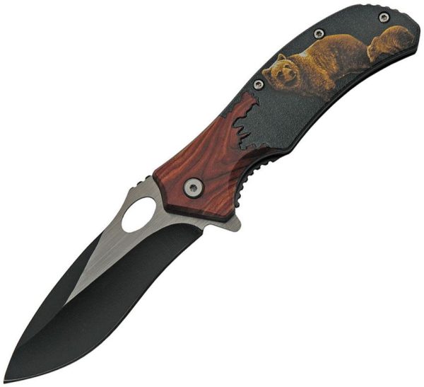 China Made Wildlife Bear Linerlock A/O - Two-Tone Blade