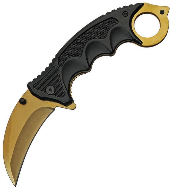 CN300497GD.jpg China Made Gold Karambit Linerlock A/O - TiNi Coated