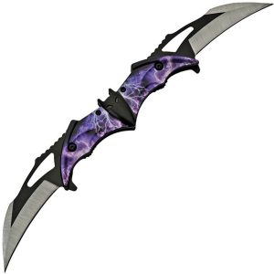 China Made Bat Double Linerlock Purple - Shaped Handle
