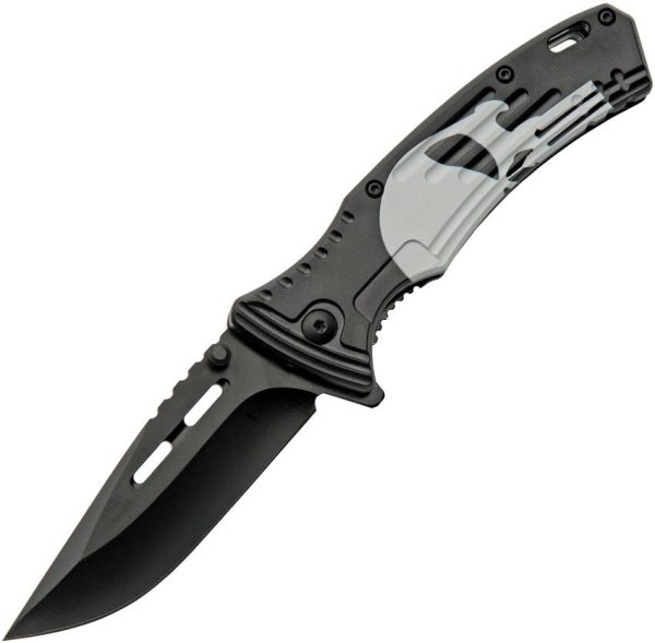 CN300531.jpg China Made Punisher Skull Linerlock A/O - Black