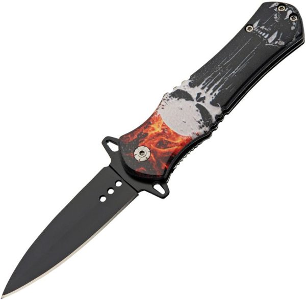 China Made Skull Linerlock A/O Flame Assisted Opening Knife
