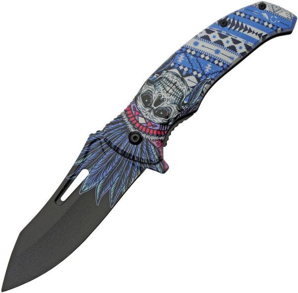 CN300575BL.jpg China Made Skull Linerlock A/O 3D Feather Design
