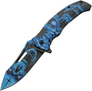 CN300577BL.jpg China Made Skull Linerlock A/O Blue 3D Printed