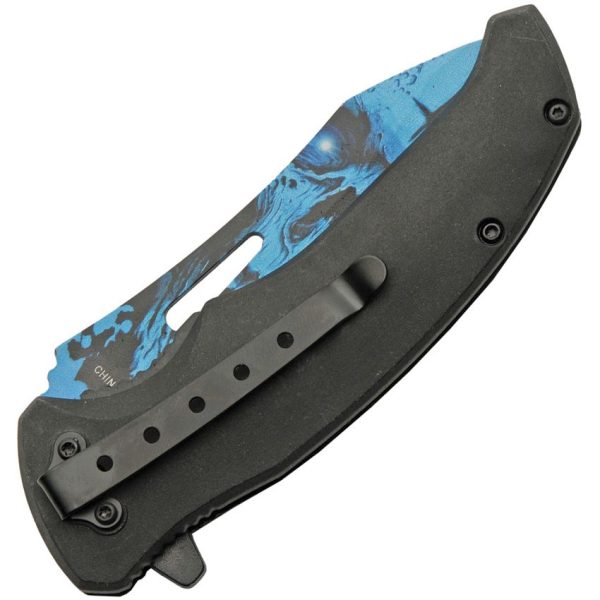 China Made Skull Linerlock A/O Blue 3D Printed