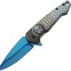 China Made Predator Framelock A/O Blue Titanium Blade