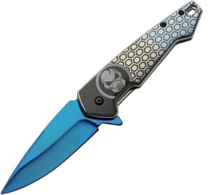 China Made Predator Framelock A/O Blue Titanium Blade