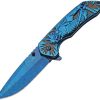 China Made Samurai Framelock Blue Titanium Handle