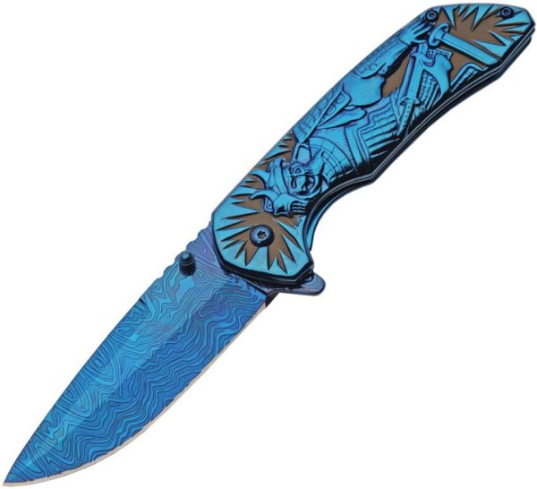China Made Samurai Framelock Blue Titanium Handle
