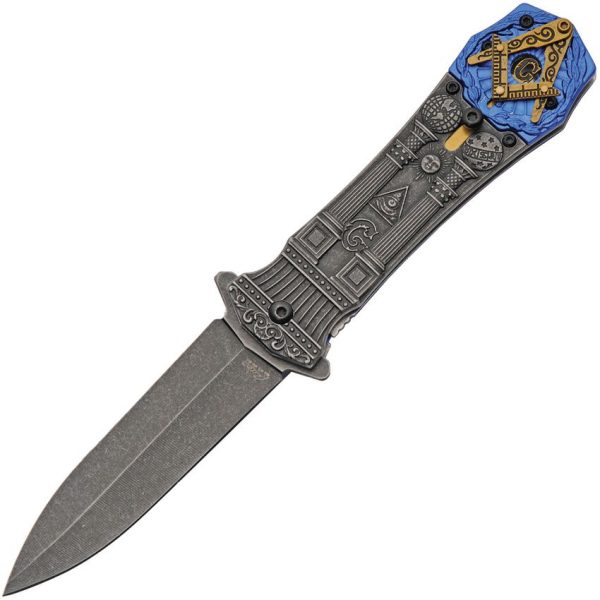 China Made Masonic Secrets Linerlock Stonewash Blade