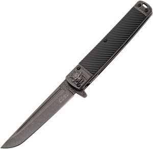 China Made Samurai Linerlock Black Stonewash Fiberglass
