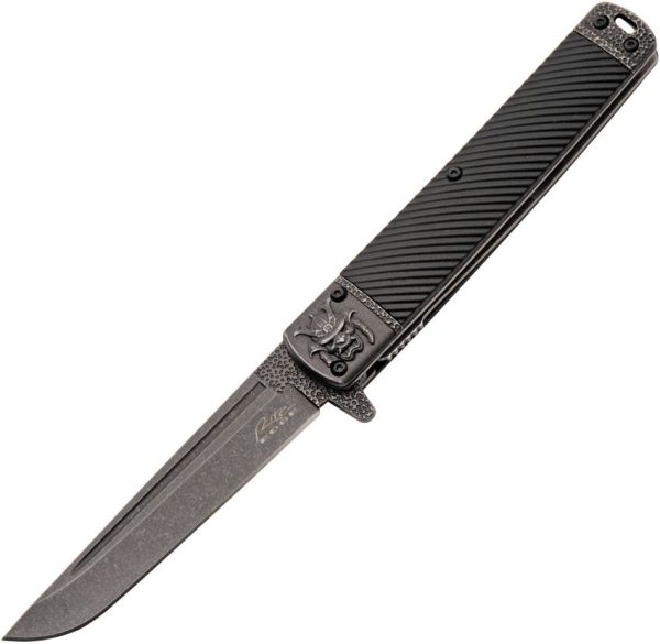 China Made Samurai Linerlock Black Stonewash Fiberglass