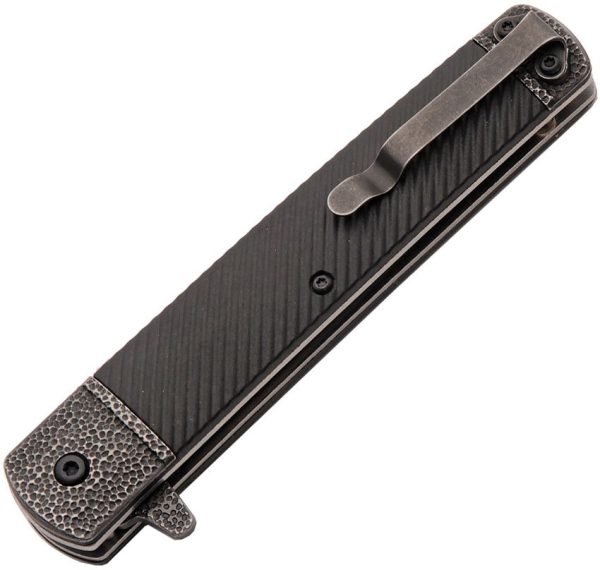 China Made Samurai Linerlock Black Stonewash Fiberglass