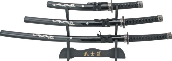 Rite Edge Pearl Dragon Sword Set 3pc Katana Wakizashi Steel Sharpened