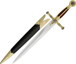 CN926830.jpg Masonic Dagger Fixed Blade 13" Stainless Steel Gold Finish
