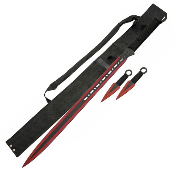 China Made Ninja Sword Set Red - 28in Full Tang Stainless