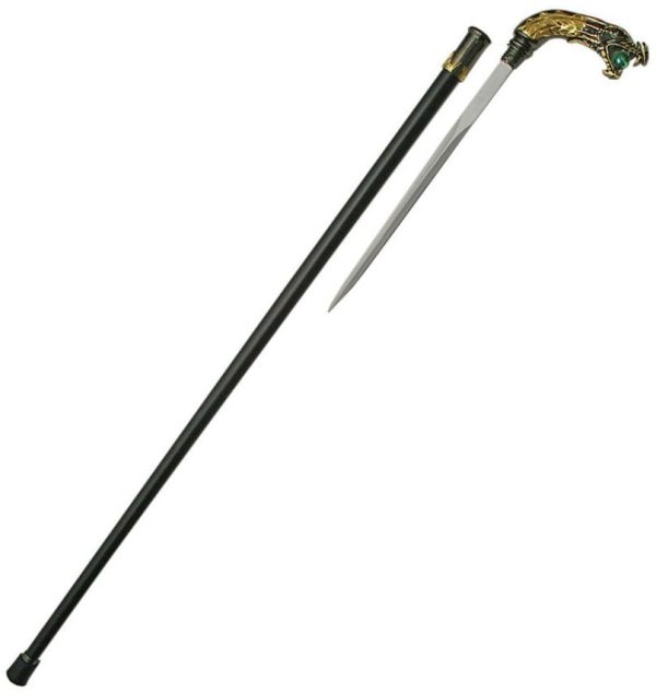 China Made Dragon Sword Cane - 34in Green Marble Handle