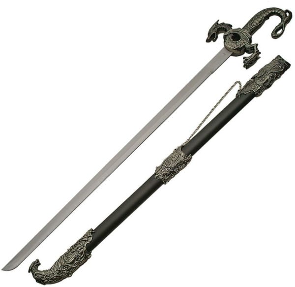 CN926916.jpg Dragon Sword 28.25" Satin Stainless Blade Fixed Blade w Scabbard