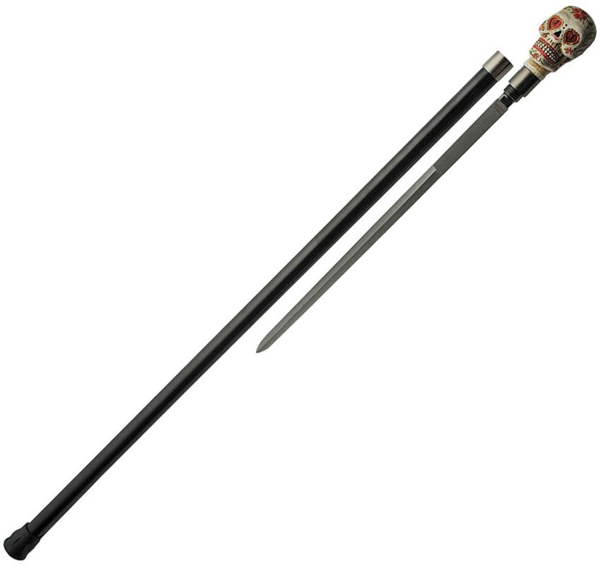 China Made Sugar Skull Cane Sword 12" Stainless Blade