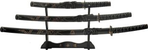 CN926970BK.jpg 3 Pc Black Dragon Katana Set Stainless Blade Fixed Blade