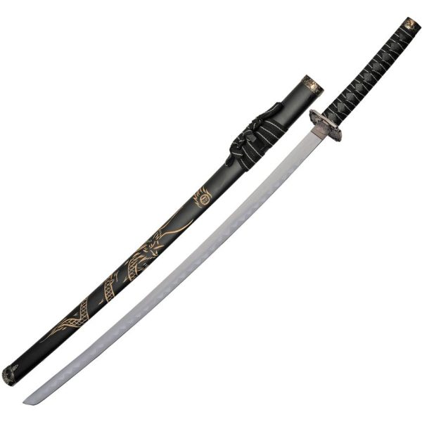 3 Pc Black Dragon Katana Set Stainless Blade Fixed Blade