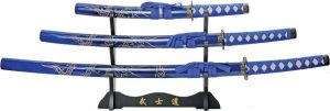 Rite Edge 3pc Dragon Sword Set Blue Stainless Katana Wakisashi