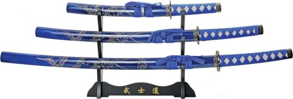 Rite Edge 3pc Dragon Sword Set Blue Stainless Katana Wakisashi