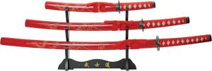Rite Edge 3pc Dragon Sword Set Red Katana Wakisashi Tanto