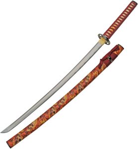 Flaming Skull Katana 30" 1045 Carbon Steel Fixed Blade Sword