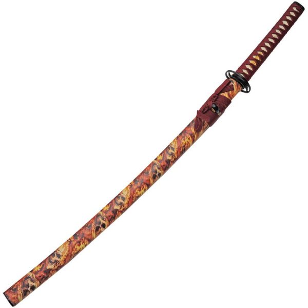 Flaming Skull Katana 30" 1045 Carbon Steel Fixed Blade Sword