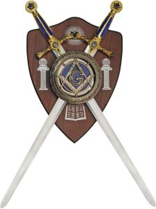 Rite Edge Mason Double Sword Plaque 420 Stainless Gold