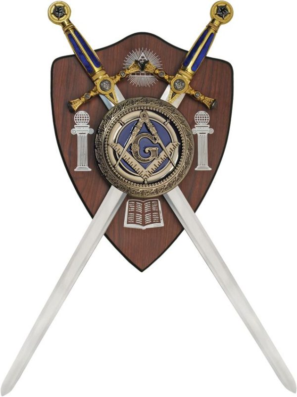 Rite Edge Mason Double Sword Plaque 420 Stainless Gold