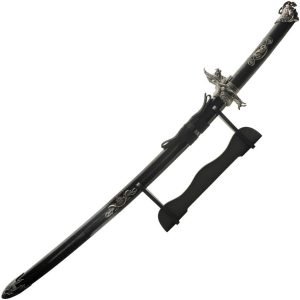 Dragon Warrior Sword 34" Carbon Steel Blade Black Wood Display