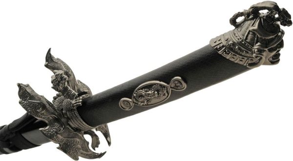CN927004_add_03.jpg Dragon Warrior Sword 34" Carbon Steel Blade Black Wood Display