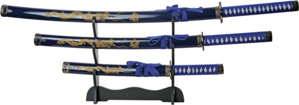 China Made Gold Dragon Samurai Set Blue - 3 Piece