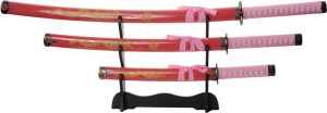 CN927029PK.jpg Gold Dragon Samurai Set Pink Carbon Steel 3pc Sword
