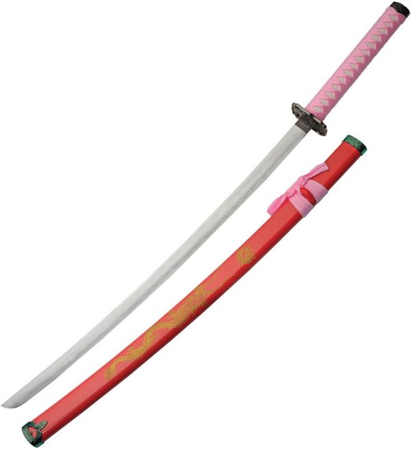 Gold Dragon Samurai Set Pink Carbon Steel 3pc Sword