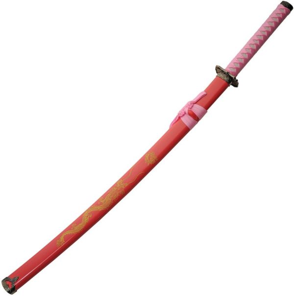 Gold Dragon Samurai Set Pink Carbon Steel 3pc Sword