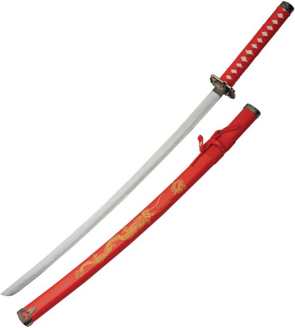 Gold Dragon Samurai Set Red Carbon Steel 3 Piece Sword