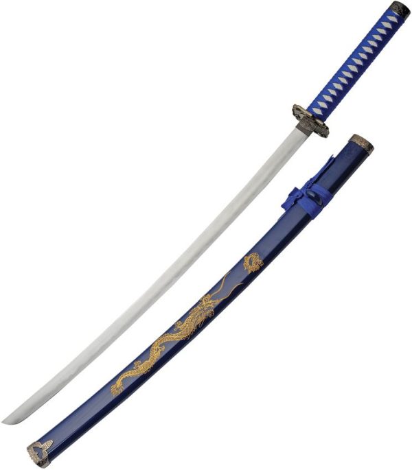 CN927030BL.jpg China Made Gold Dragon Samurai Blue Carbon Steel