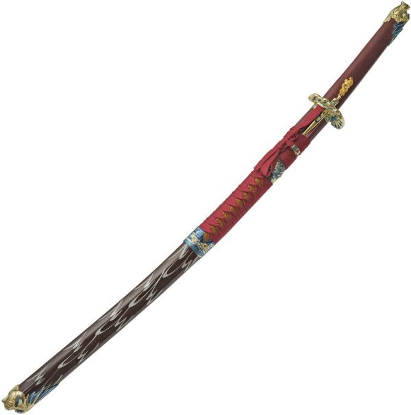 Sky Warrior Samurai Sword 27" 1075HC Steel Red Leather Fixed Blade