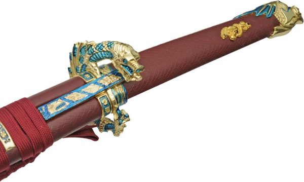 Sky Warrior Samurai Sword 27" 1075HC Steel Red Leather Fixed Blade